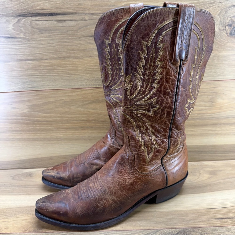Lucchese 1883 Brown Leather Snip Toe Mens 8.5 D Western Cowboy Rodeo Ranch - Picture 3 of 12